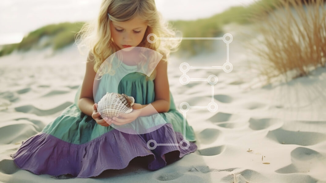 Intra Συλλεκτικό Ξύλινο Παζλ Plywood  4mm - Ονειρική εικόνα ενός κοριτσιού που ακούει ένα κοχύλι στην παραλία Σε Ξύλινο Κουτί - Διαστάσεις: 10x10 cm – 25 κομμάτια