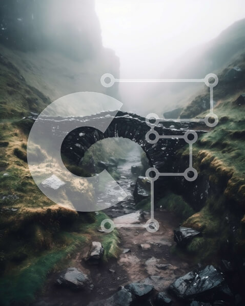 Intra Συλλεκτικό Ξύλινο Παζλ Plywood  4mm - Όμορφη εικόνα της Stone Bridge πάνω από το Misty Mountain Stream στα Highlands της Σκωτίας Σε Ξύλινο Κουτί - Διαστάσεις: 10x10 cm – 25 κομμάτια