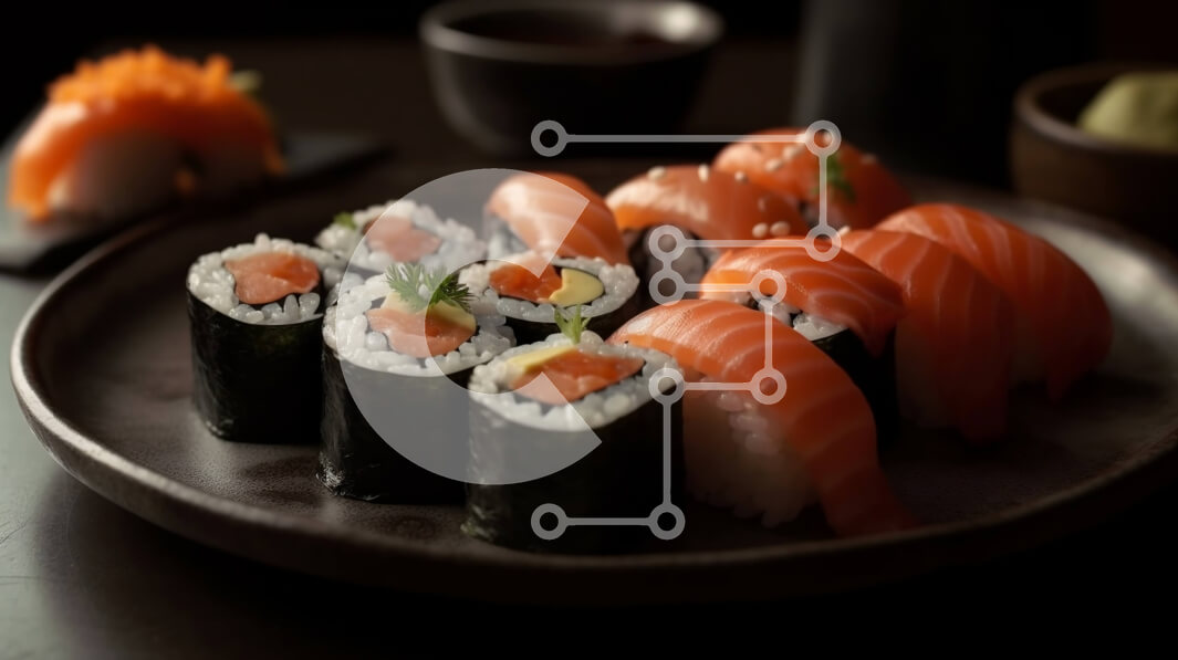 Σετ των 2 Intra Συλλεκτικό Ξύλινο Παζλ Plywood  4mm - Απολαύστε τη γεύση του φρέσκου σούσι με σάλτσα σόγιας και Wasabi Σε Ξύλινο Κουτί - Διαστάσεις: 10x10 cm – 25 κομμάτια