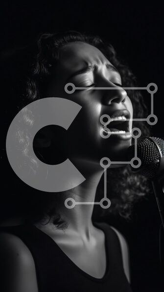 Intra Συλλεκτικό Ξύλινο Παζλ Plywood  4mm - Σοβαρή νεαρή γυναίκα που τραγουδά στο μικρόφωνο σε μαύρο και άσπρο Σε Ξύλινο Κουτί - Διαστάσεις Puzzle: 10x10 cm – 25 κομμάτια