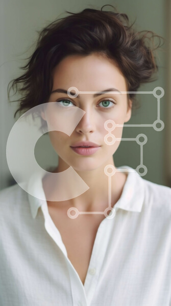 Intra Συλλεκτικό Ξύλινο Παζλ Plywood  4mm - Σοβαρό πορτρέτο μιας νεαρής γυναίκας με πράσινα μάτια Σε Ξύλινο Κουτί - Διαστάσεις Puzzle: 10x10 cm – 25 κομμάτια