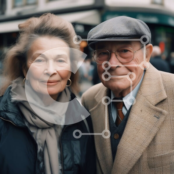 Intra Συλλεκτικό Ξύλινο Παζλ Plywood  4mm - Ευτυχισμένο ηλικιωμένο ζευγάρι σε μια πολυσύχναστη οδό της πόλης Σε Ξύλινο Κουτί - Διαστάσεις Puzzle: 10x10 cm – 25 κομμάτια