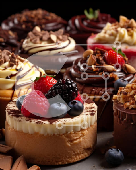 Σετ των 2 Intra Συλλεκτικό Ξύλινο Παζλ Plywood  4mm - Νόστιμα επιδόρπια: κέικ, γλυκά και φρούτα στην οθόνη Σε Ξύλινο Κουτί - Διαστάσεις: 10x10 cm – 25 κομμάτια