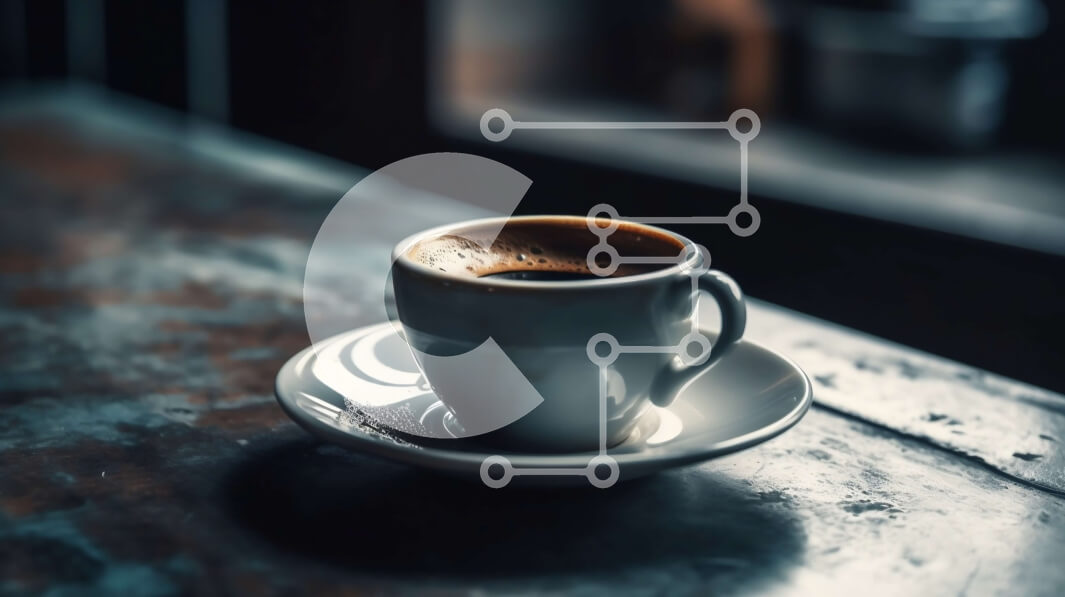 Σετ των 2 Intra Συλλεκτικό Ξύλινο Παζλ Plywood  4mm - Κοντινή λήψη λευκής κεραμικής κούπας καφέ με μαύρο καφέ και θέα στον ορίζοντα της πόλης στο ηλιοβασίλεμα Σε Ξύλινο Κουτί - Διαστάσεις: 10x10 cm – 25 κομμάτια