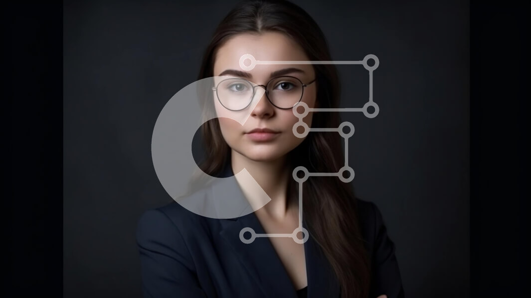 Intra Συλλεκτικό Ξύλινο Παζλ Plywood  4mm - Σοβαρή νεαρή γυναίκα με μαύρο κοστούμι και γυαλιά Σε Ξύλινο Κουτί - Διαστάσεις Puzzle: 10x10 cm – 25 κομμάτια