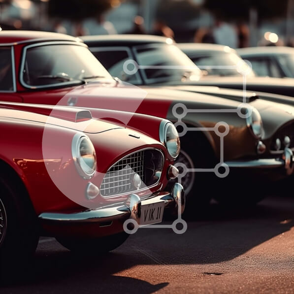 Intra Συλλεκτικό Ξύλινο Παζλ Plywood  4mm - Κλασικά αυτοκίνητα παρκαρισμένα στο ηλιοβασίλεμα - Φωτογραφία Αρχείου Σε Ξύλινο Κουτί - Διαστάσεις Puzzle: 10x10 cm – 25 κομμάτια