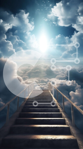 Intra Συλλεκτικό Ξύλινο Παζλ Plywood  4mm - Stairway to the Clouds - Όμορφη φωτογραφία μιας σκάλας με συννεφιασμένο ουρανό Σε Ξύλινο Κουτί - Διαστάσεις Puzzle: 10x10 cm – 25 κομμάτια