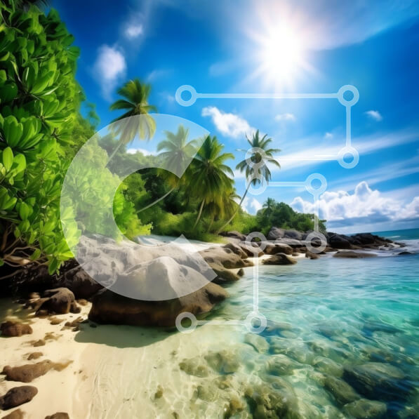 Intra Συλλεκτικό Ξύλινο Παζλ Plywood  4mm - Όμορφη εικόνα μιας τροπικής παραλίας με καθαρά νερά και φοίνικες Σε Ξύλινο Κουτί - Διαστάσεις: 10x10 cm – 25 κομμάτια