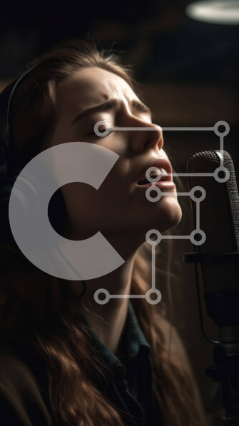 Intra Συλλεκτικό Ξύλινο Παζλ Plywood  4mm - Εικόνα γυναίκας που φορά ακουστικά τραγουδώντας στο μικρόφωνο Σε Ξύλινο Κουτί - Διαστάσεις Puzzle: 10x10 cm – 25 κομμάτια