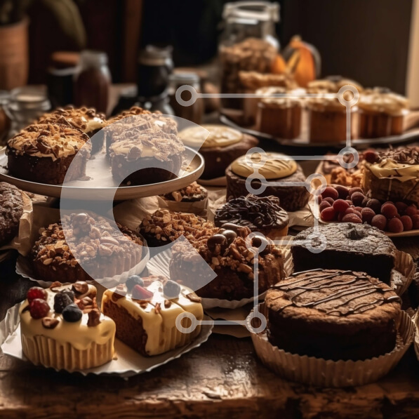 Σετ των 2 Intra Συλλεκτικό Ξύλινο Παζλ Plywood  4mm - Καταπληκτική εικόνα διάφορων αρτοσκευασμάτων Σε Ξύλινο Κουτί - Διαστάσεις: 10x10 cm – 25 κομμάτια