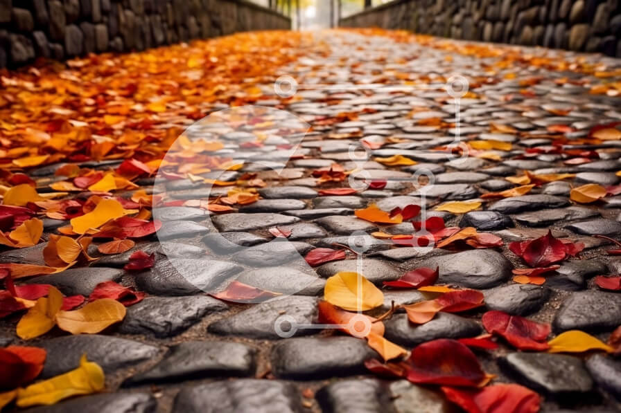 Intra Συλλεκτικό Ξύλινο Παζλ Plywood  4mm - Όμορφο φθινοπωρινό τοπίο με πέτρινο μονοπάτι και φύλλα Σε Ξύλινο Κουτί - Διαστάσεις: 10x10 cm – 25 κομμάτια