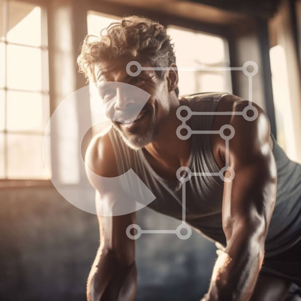 Intra Συλλεκτικό Ξύλινο Παζλ Plywood  4mm - Χαμογελαστός άνδρας στο γυμναστήριο με μηχανήματα γυμναστικής και βάρη Σε Ξύλινο Κουτί - Διαστάσεις Puzzle: 10x10 cm – 25 κομμάτια