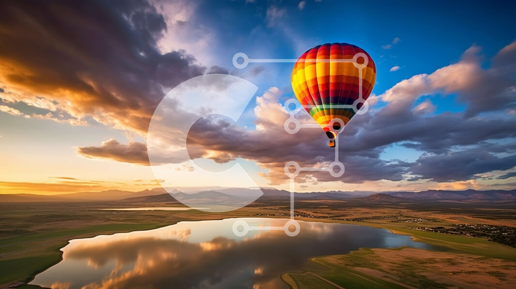 Intra Συλλεκτικό Ξύλινο Παζλ Plywood  4mm - Όμορφο τοπίο ηλιοβασιλέματος με αερόστατο πάνω από μια λίμνη Σε Ξύλινο Κουτί - Διαστάσεις: 10x10 cm – 25 κομμάτια