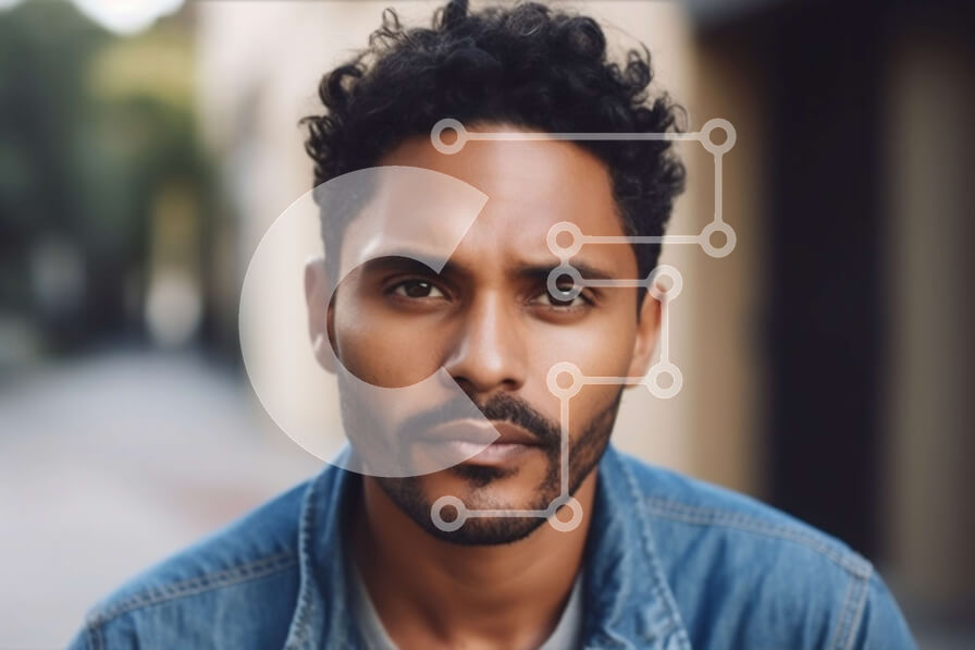 Intra Συλλεκτικό Ξύλινο Παζλ Plywood  4mm - Άνδρας με τζιν μπουφάν με μαύρα μαλλιά και γένια Σε Ξύλινο Κουτί - Διαστάσεις Puzzle: 10x10 cm – 25 κομμάτια