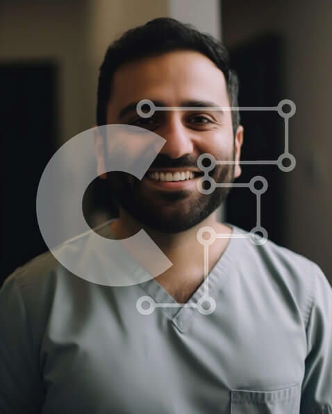 Intra Συλλεκτικό Ξύλινο Παζλ Plywood  4mm - Φιλικός επαγγελματίας οδοντίατρος που στέκεται σε δωμάτιο με χαμηλό φωτισμό Σε Ξύλινο Κουτί - Διαστάσεις Puzzle: 10x10 cm – 25 κομμάτια