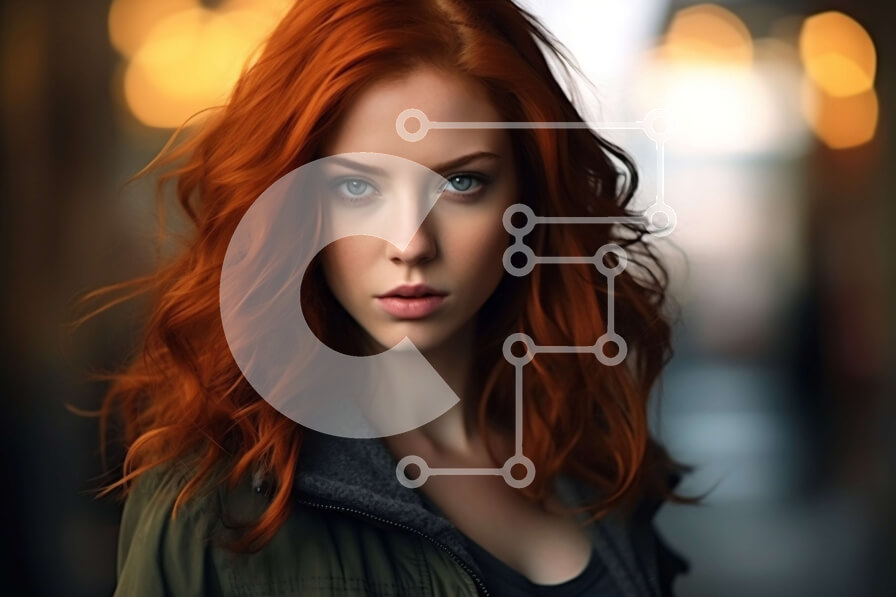 Intra Συλλεκτικό Ξύλινο Παζλ Plywood  4mm - Εκπληκτικό πορτρέτο μιας κοκκινομάλλας γυναίκας με μαύρο σακάκι Σε Ξύλινο Κουτί - Διαστάσεις Puzzle: 10x10 cm – 25 κομμάτια