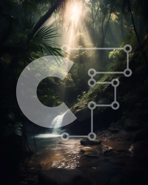 Intra Συλλεκτικό Ξύλινο Παζλ Plywood  4mm - Εκπληκτική εικόνα ενός καταρράκτη σε μια καταπράσινη ζούγκλα με το φως του ήλιου Σε Ξύλινο Κουτί - Διαστάσεις: 10x10 cm – 25 κομμάτια