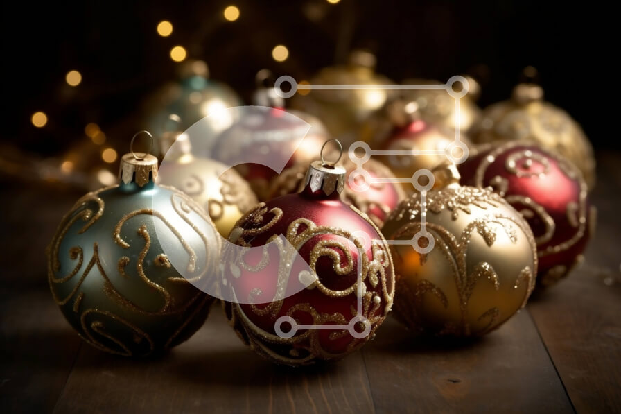 Intra Συλλεκτικό Ξύλινο Παζλ Plywood  4mm - Εορταστικά χρυσά και κόκκινα χριστουγεννιάτικα στολίδια σε κλαδί δέντρου Σε Ξύλινο Κουτί - Διαστάσεις: 10x10 cm – 25 κομμάτια