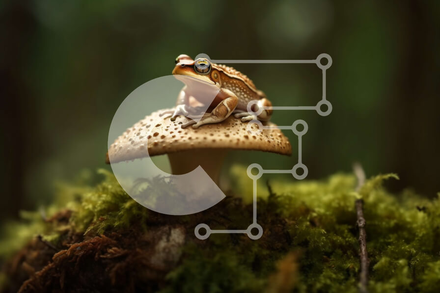 Intra Συλλεκτικό Ξύλινο Παζλ Plywood  4mm - Γοητευτική εικόνα ενός βατράχου σε ένα μανιτάρι στο δάσος Σε Ξύλινο Κουτί - Διαστάσεις: 10x10 cm – 25 κομμάτια