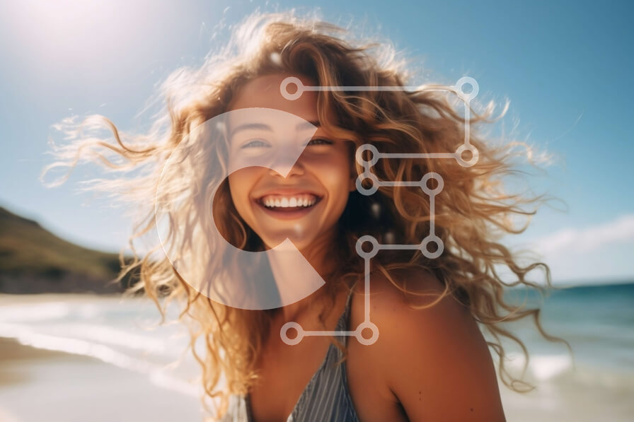 Intra Συλλεκτικό Ξύλινο Παζλ Plywood  4mm - Όμορφο πορτρέτο μιας νεαρής γυναίκας με μπλε φόρεμα στην παραλία Σε Ξύλινο Κουτί - Διαστάσεις Puzzle: 10x10 cm – 25 κομμάτια