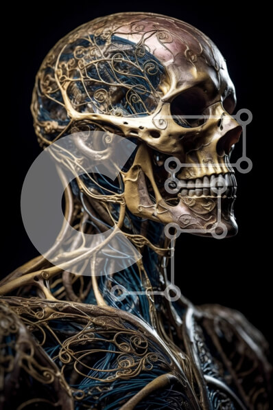 Intra Συλλεκτικό Ξύλινο Παζλ Plywood  4mm - Χρυσό κρανίο με περίπλοκα καλώδια και γρανάζια Σε Ξύλινο Κουτί - Διαστάσεις: 10x10 cm – 25 κομμάτια