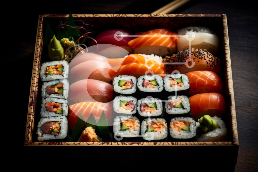 Σετ των 2 Intra Συλλεκτικό Ξύλινο Παζλ Plywood  4mm - Νόστιμη εικόνα από διάφορα ρολά σούσι  Σε Ξύλινο Κουτί Σε Ξύλινο Κουτί - Διαστάσεις: 10x10 cm – 25 κομμάτια