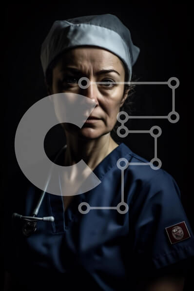 Intra Συλλεκτικό Ξύλινο Παζλ Plywood  4mm - Σοβαρή μεσήλικη νοσοκόμα με μπλε στολή και λευκό σκουφάκι Σε Ξύλινο Κουτί - Διαστάσεις Puzzle: 10x10 cm – 25 κομμάτια