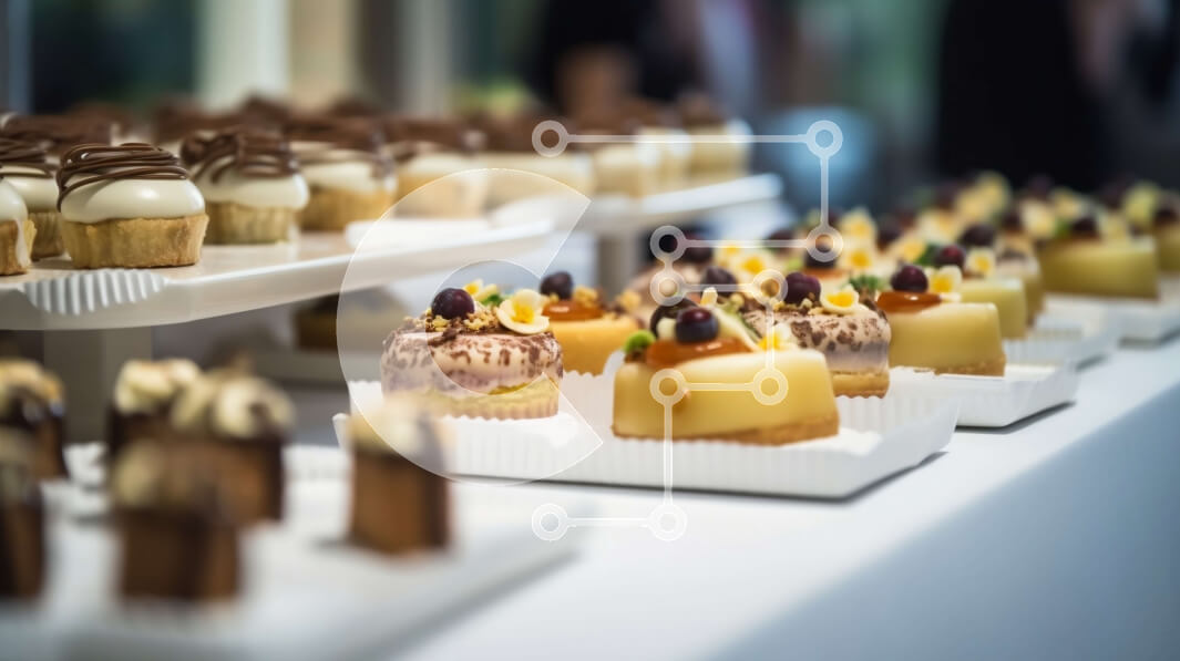 Σετ των 2 Intra Συλλεκτικό Ξύλινο Παζλ Plywood  4mm - Νόστιμα επιδόρπια σε τραπέζι μπουφέ με κέικ, τάρτες και μακαρόν Σε Ξύλινο Κουτί - Διαστάσεις: 10x10 cm – 25 κομμάτια