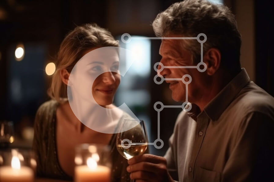 Intra Συλλεκτικό Ξύλινο Παζλ Plywood  4mm - Ρομαντικό δείπνο με ηλικιωμένο άνδρα και νεότερη γυναίκα Σε Ξύλινο Κουτί - Διαστάσεις Puzzle: 10x10 cm – 25 κομμάτια