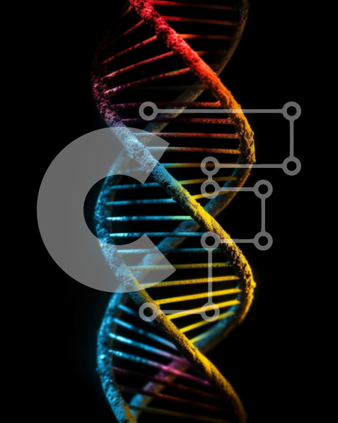 Intra Συλλεκτικό Ξύλινο Παζλ Plywood  4mm - Όμορφη εικόνα ενός σκέλους DNA διπλής έλικας με χρώμα ουράνιο τόξο σε μαύρο φόντο Σε Ξύλινο Κουτί - Διαστάσεις Puzzle: 10x10 cm – 25 κομμάτια