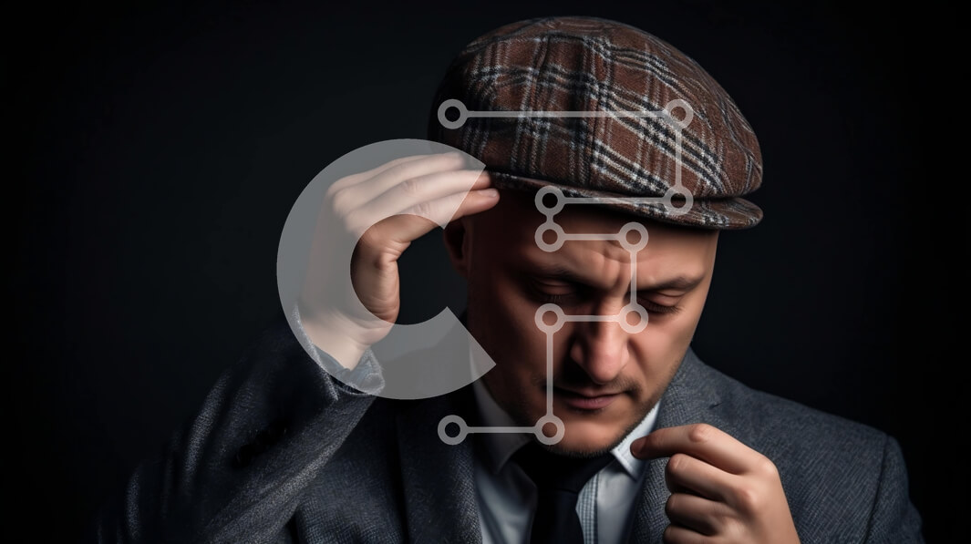 Intra Συλλεκτικό Ξύλινο Παζλ Plywood  4mm - Σοβαρός άντρας με καρό καπέλο και κοστούμι | Φωτογραφία Αρχείου Σε Ξύλινο Κουτί - Διαστάσεις Puzzle: 10x10 cm – 25 κομμάτια