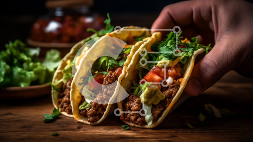 Σετ των 2 Intra Συλλεκτικό Ξύλινο Παζλ Plywood  4mm - Νόστιμα τάκος με κρέας, μαρούλι και ντομάτα σε ξύλινο τραπέζι Σε Ξύλινο Κουτί - Διαστάσεις: 10x10 cm – 25 κομμάτια