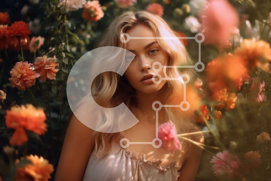 Intra Συλλεκτικό Ξύλινο Παζλ Plywood  4mm - Όμορφο πορτρέτο μιας νεαρής γυναίκας σε ένα χωράφι λουλουδιών Σε Ξύλινο Κουτί - Διαστάσεις Puzzle: 10x10 cm – 25 κομμάτια