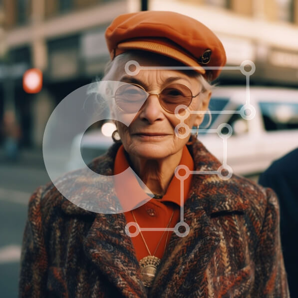 Intra Συλλεκτικό Ξύλινο Παζλ Plywood  4mm - Ηλικιωμένη γυναίκα στην οδό της πόλης που κοιτάζει το τηλέφωνο Σε Ξύλινο Κουτί - Διαστάσεις Puzzle: 10x10 cm – 25 κομμάτια