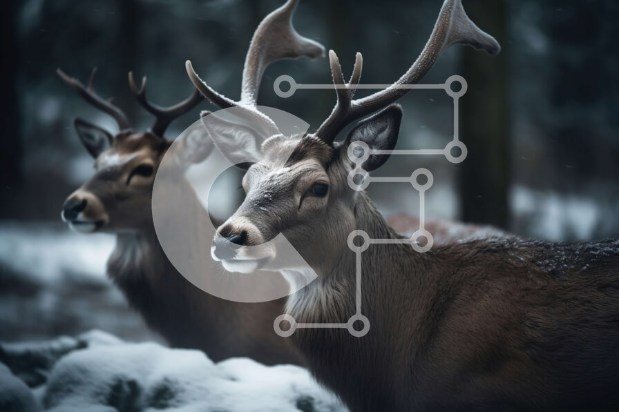 Σετ των 2 Intra Συλλεκτικό Ξύλινο Παζλ Plywood  4mm - Όμορφη εικόνα δύο ελαφιών με ελαφοκέρατα στο χιόνι Σε Ξύλινο Κουτί - Διαστάσεις: 10x10 cm – 25 κομμάτια