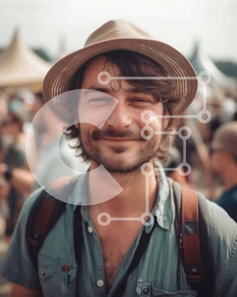 Intra Συλλεκτικό Ξύλινο Παζλ Plywood  4mm - Happy Man in a Music Festival Crowd με καπέλο και γυαλιά ηλίου Σε Ξύλινο Κουτί - Διαστάσεις Puzzle: 10x10 cm – 25 κομμάτια