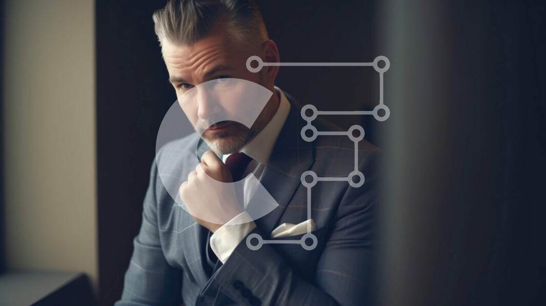 Intra Συλλεκτικό Ξύλινο Παζλ Plywood  4mm - Επαγγελματίας επιχειρηματίας που κοιτάζει έξω από το παράθυρο με γκρι κοστούμι και κόκκινη γραβάτα Σε Ξύλινο Κουτί - Διαστάσεις Puzzle: 10x10 cm – 25 κομμάτια