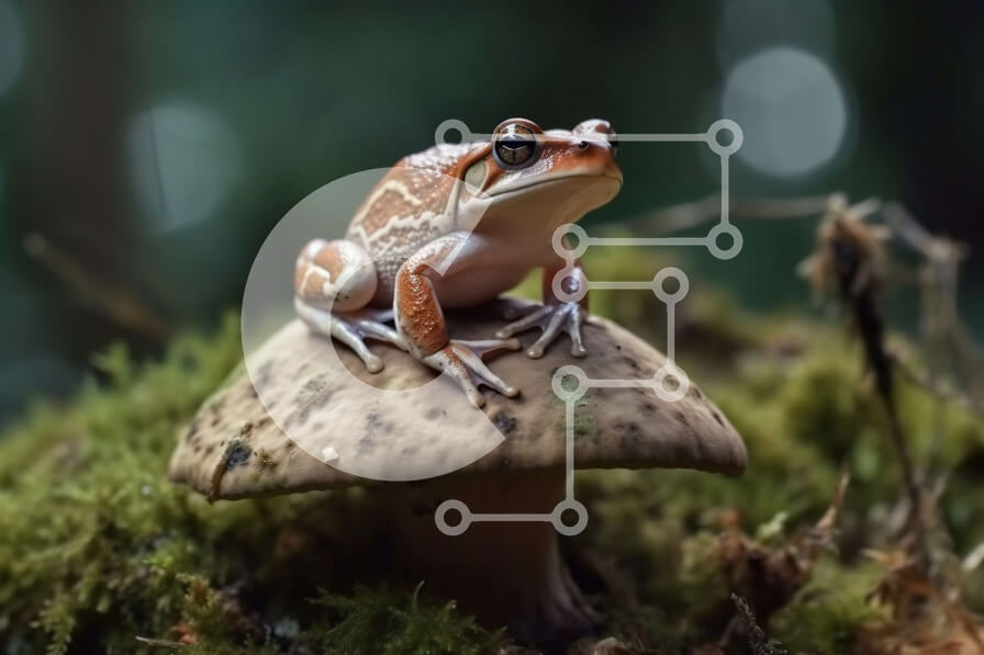 Σετ των 2 Intra Συλλεκτικό Ξύλινο Παζλ Plywood  4mm - Αξιολάτρευτος δεντροβάτραχος με κόκκινα μάτια που κάθεται σε μανιτάρι στο καταπράσινο δάσος Σε Ξύλινο Κουτί - Διαστάσεις: 10x10 cm – 25 κομμάτια