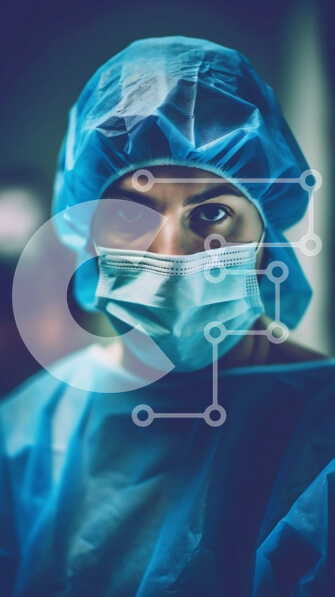 Intra Συλλεκτικό Ξύλινο Παζλ Plywood  4mm - Σοβαρός χειρουργός με μπλε τρίβει και μάσκα σε ένα χειρουργείο Σε Ξύλινο Κουτί - Διαστάσεις Puzzle: 10x10 cm – 25 κομμάτια