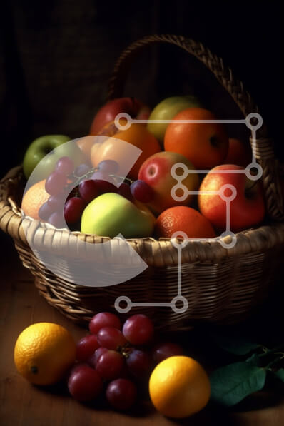 Σετ των 2 Intra Συλλεκτικό Ξύλινο Παζλ Plywood  4mm - Φρέσκο ​​και πολύχρωμο καλάθι με μικτά φρούτα Σε Ξύλινο Κουτί - Διαστάσεις: 10x10 cm – 25 κομμάτια