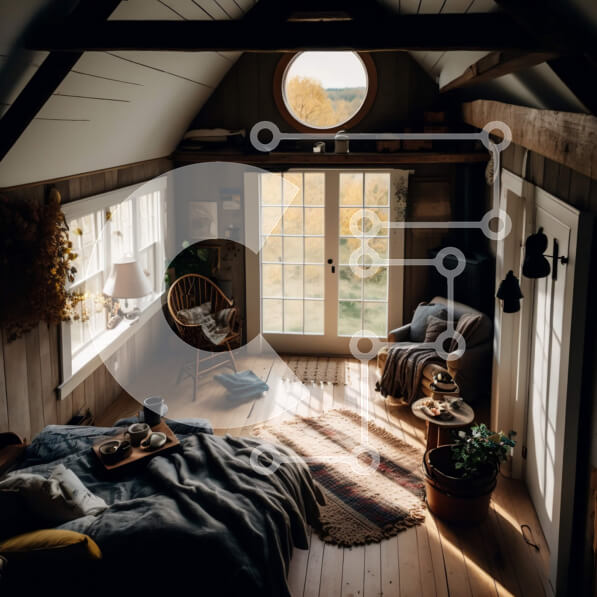 Intra Συλλεκτικό Ξύλινο Παζλ Plywood  4mm - Φιλόξενο υπνοδωμάτιο σε σοφίτα με ξύλινες πινελιές και φυσικό φως Σε Ξύλινο Κουτί - Διαστάσεις Puzzle: 10x10 cm – 25 κομμάτια