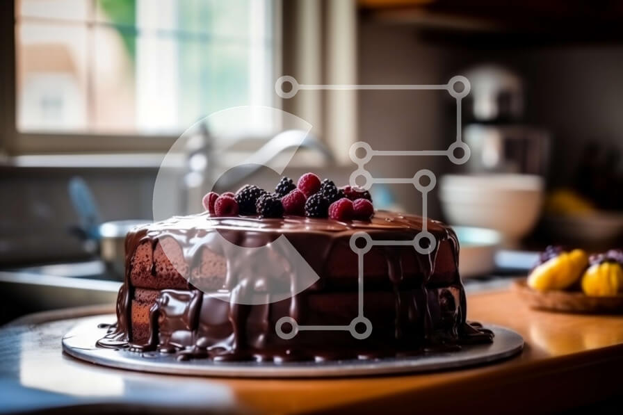 Σετ των 2 Intra Συλλεκτικό Ξύλινο Παζλ Plywood  4mm - Παρακμιακό κέικ σοκολάτας με σμέουρα στην κορυφή σε ξύλινο τραπέζι με θέα στην κουζίνα Σε Ξύλινο Κουτί - Διαστάσεις: 10x10 cm – 25 κομμάτια