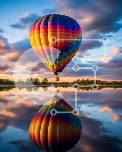 Intra Συλλεκτικό Ξύλινο Παζλ Plywood  4mm - Συναρπαστική βόλτα με αερόστατο πάνω από ένα γαλήνιο νερό κατά τη διάρκεια του ηλιοβασιλέματος Σε Ξύλινο Κουτί - Διαστάσεις: 10x10 cm – 25 κομμάτια