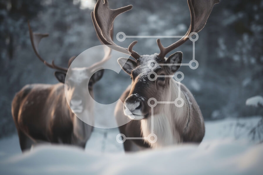 Σετ των 2 Intra Συλλεκτικό Ξύλινο Παζλ Plywood  4mm - Όμορφη εικόνα δύο ταράνδων στη χώρα των θαυμάτων του χειμώνα Σε Ξύλινο Κουτί - Διαστάσεις: 10x10 cm – 25 κομμάτια