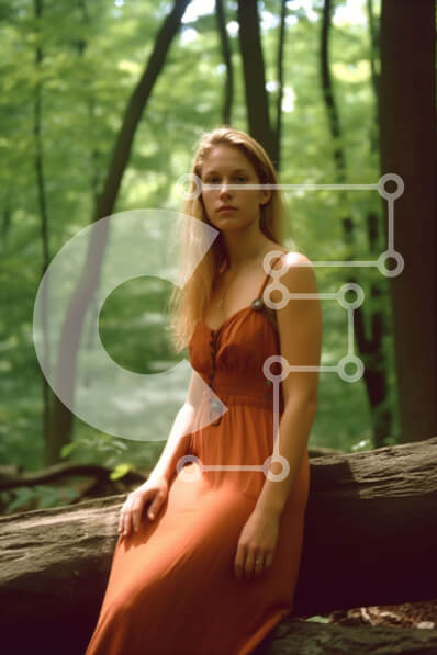 Σετ των 2 Intra Συλλεκτικό Ξύλινο Παζλ Plywood  4mm - Όμορφη εικόνα μιας γυναίκας με πορτοκαλί φόρεμα στη μέση ενός δάσους Σε Ξύλινο Κουτί - Διαστάσεις: 10x10 cm – 25 κομμάτια