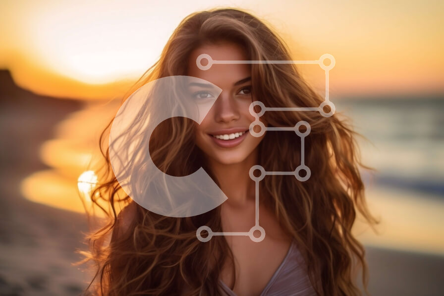 Intra Συλλεκτικό Ξύλινο Παζλ Plywood  4mm - Όμορφη νεαρή γυναίκα που απολαμβάνει το ηλιοβασίλεμα στην παραλία Σε Ξύλινο Κουτί - Διαστάσεις Puzzle: 10x10 cm – 25 κομμάτια