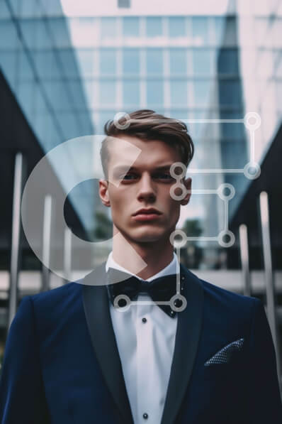 Intra Συλλεκτικό Ξύλινο Παζλ Plywood  4mm - Επαγγελματίας επιχειρηματίας με μπλε κοστούμι μπροστά από το σύγχρονο κτίριο Σε Ξύλινο Κουτί - Διαστάσεις Puzzle: 10x10 cm – 25 κομμάτια