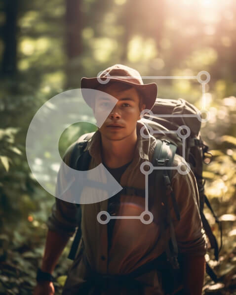 Intra Συλλεκτικό Ξύλινο Παζλ Plywood  4mm - Γραφική εικόνα ενός άνδρα σε μια δασώδη περιοχή Σε Ξύλινο Κουτί - Διαστάσεις: 10x10 cm – 25 κομμάτια