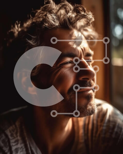 Intra Συλλεκτικό Ξύλινο Παζλ Plywood  4mm - Πορτρέτο ενός στοχαστικού άνδρα με κοντά σγουρά μαλλιά και τσιμπημένη γενειάδα Σε Ξύλινο Κουτί - Διαστάσεις Puzzle: 10x10 cm – 25 κομμάτια