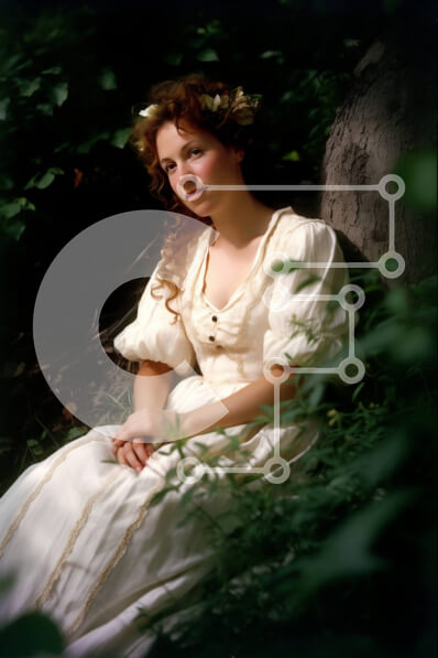 Σετ των 2 Intra Συλλεκτικό Ξύλινο Παζλ Plywood  4mm - Όμορφη εικόνα μιας γυναίκας με ένα στεφάνι λουλουδιών σε ένα δάσος Σε Ξύλινο Κουτί - Διαστάσεις: 10x10 cm – 25 κομμάτια